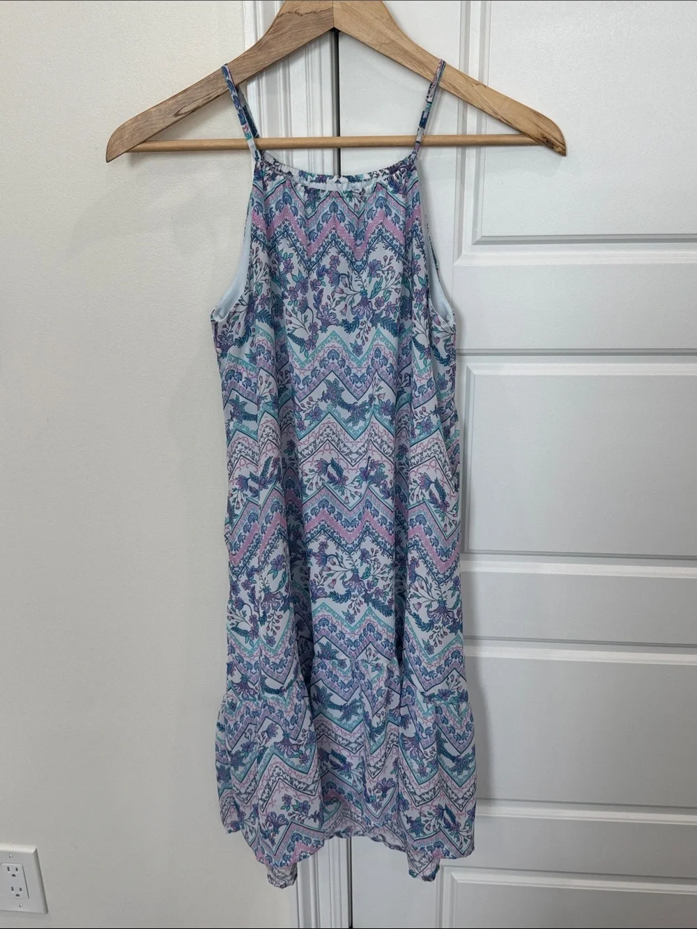 Girl’s Midi Dress Paisley Floral Design Spaghetti Strap sz XXL (16) Purple Blue
